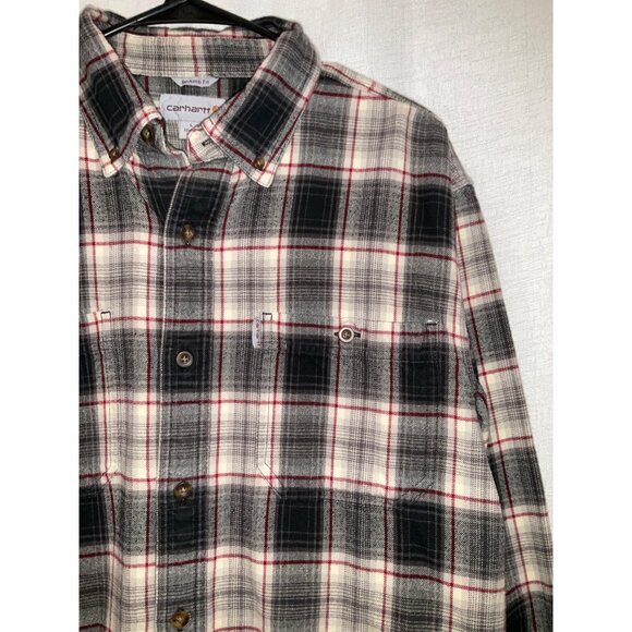Carhartt Mens Relaxed Fit Plaid Flannel Shirt Size L Red/Black/White - Picture 2 of 4